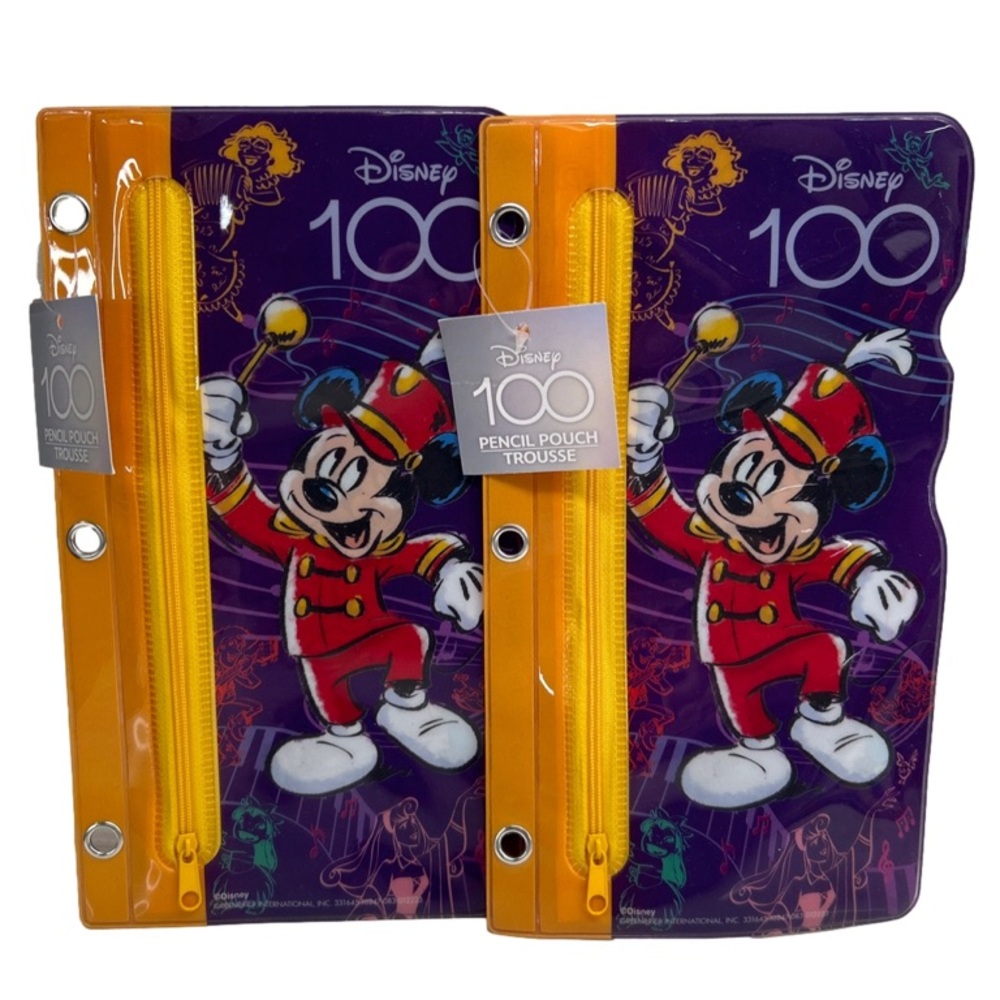 Disney 100 Years Licensed Zippered Pencil Cases Set Of Two New With Tag
